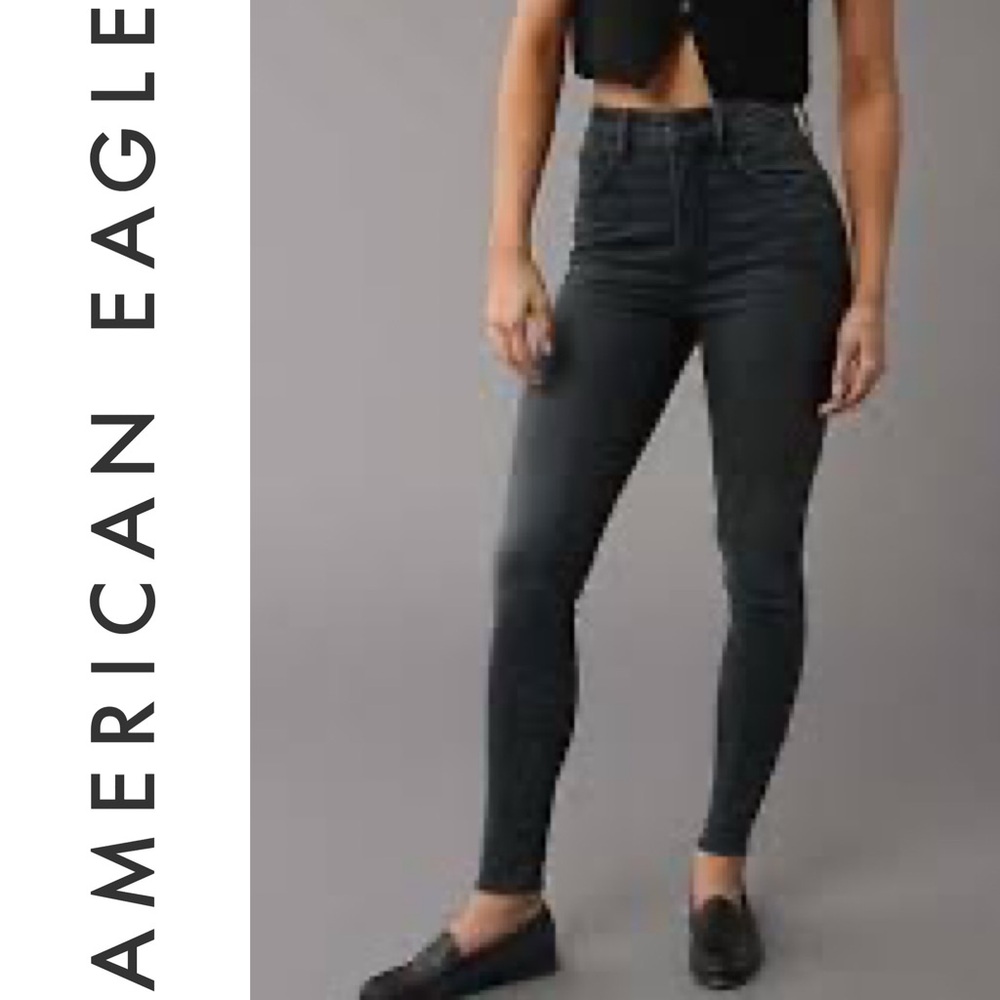 EUC {AMERICAN EAGLE} Curvy Super Hi-Rise Jeggings, Washed Black, 4